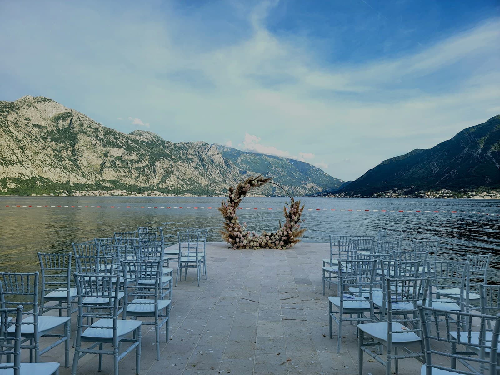 Wedding setup overlooking the Bay of Kotor in Montenegro